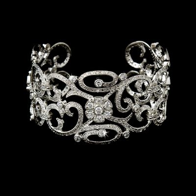 Silver Floral CZ Vintage Bangle Bracelet