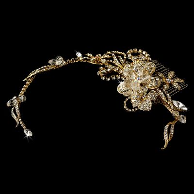 Gold Floral Swarovski Bridal Comb