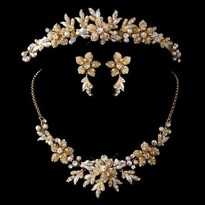 Golden Couture Crystal Matching Jewelry &amp; Tiara Set