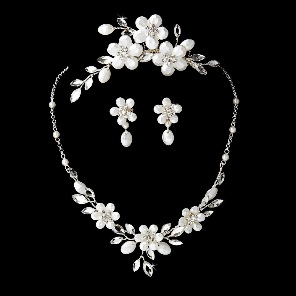 Floral Crystal Bridal Necklace Earring &amp; Comb Set