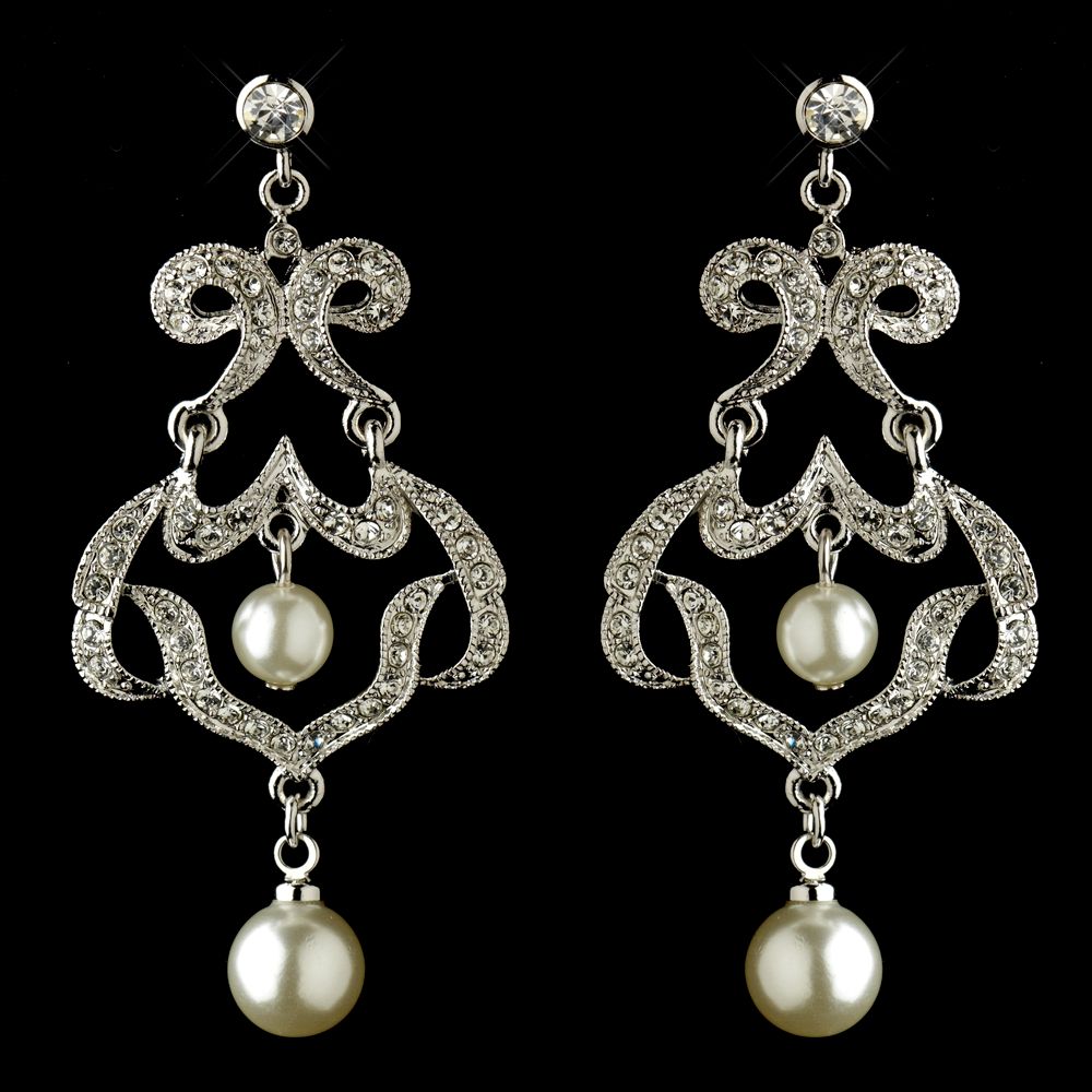 Rhinestone Diamond White Pearl Chandelier Earrings