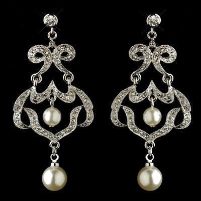 Rhinestone Diamond White Pearl Chandelier Earrings