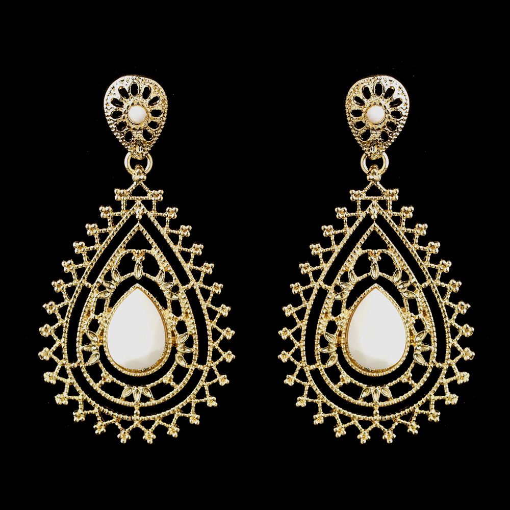 Gold White Stone Earrings