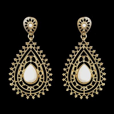 Gold White Stone Earrings