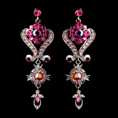 Silver Pink Multi Crystal Chandeleir Earrings