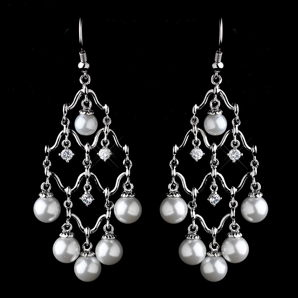 Diamond White Pearl Crystal Chandelier Earrings