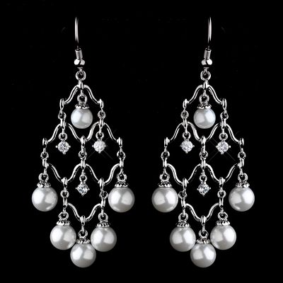 Diamond White Pearl Crystal Chandelier Earrings