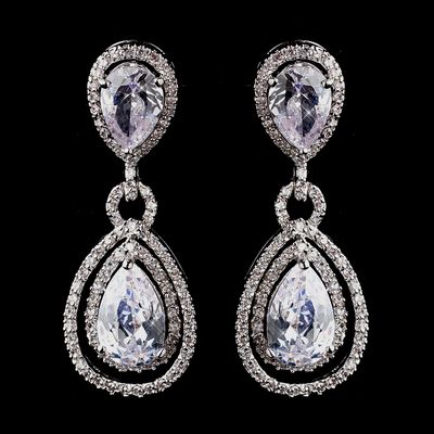 Antique Rhodium Silver Clear CZ Crystal Drop Bridal Earrings