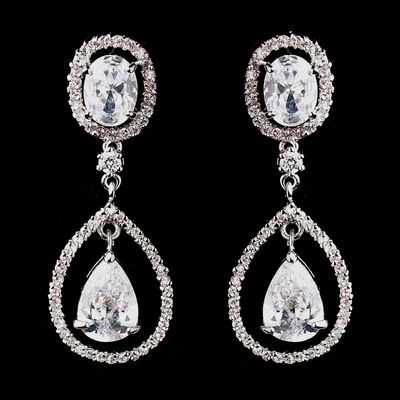 Antique Silver Clear CZ Crystal Bridal Earrings