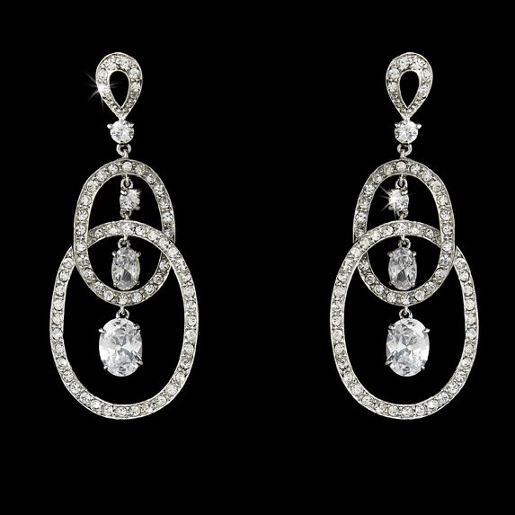 Stunning Antique Silver Clear CZ Double Loop Earrings