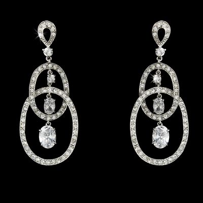 Stunning Antique Silver Clear CZ Double Loop Earrings