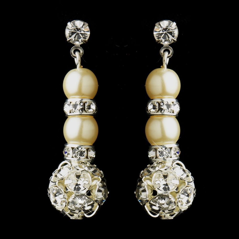 Pearl &amp; Silver Ivory Rondelle Drop Bridal Earrings