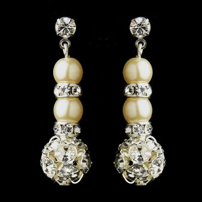 Pearl &amp; Silver Ivory Rondelle Drop Bridal Earrings