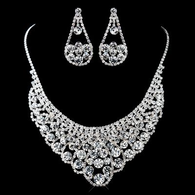 Silver Clear Rhinestone Necklace &amp; Earrings Set