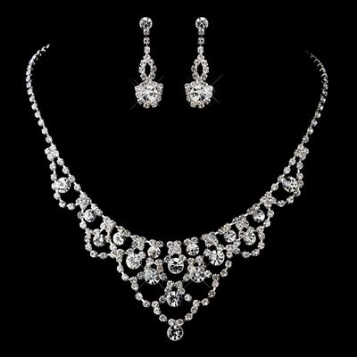 Silver Clear Rhinestone Necklace &amp; Earrings Set