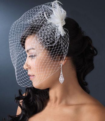 Twin Feather Flower Fascinator Clip with Russian Style Cage Veil