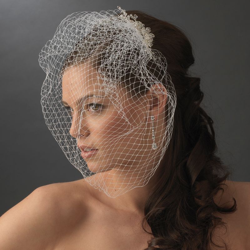 Enchanting Swarovski &amp; Rhinestone Flower Comb &amp; Birdcage Veil