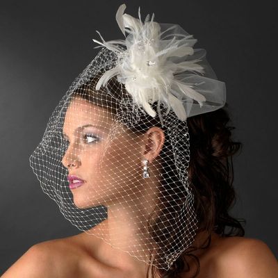 Russian Birdcage Veil with Feathers Comb
