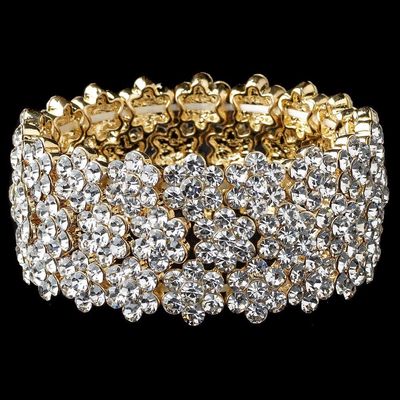 Rhodium Flower Rhinestone Stretch Bracelets Assorted