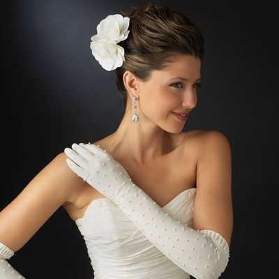 Long Sleeve Ivory Matte Pearl Accented Bridal Gloves