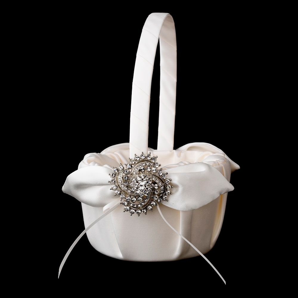 Flower Girl Basket with Antique Silver Clear Swirl Brooch