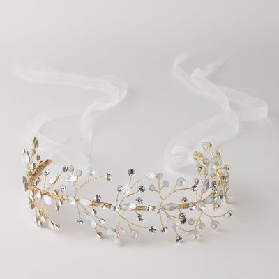 Gold Opal Vine Headband with Light Ivory Organza Ribbon