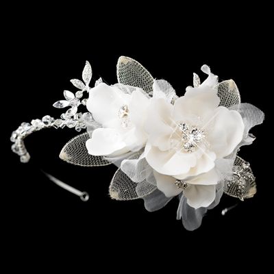 Accented Matte Satin Fabric Flower &amp; Mesh Petal Headband
