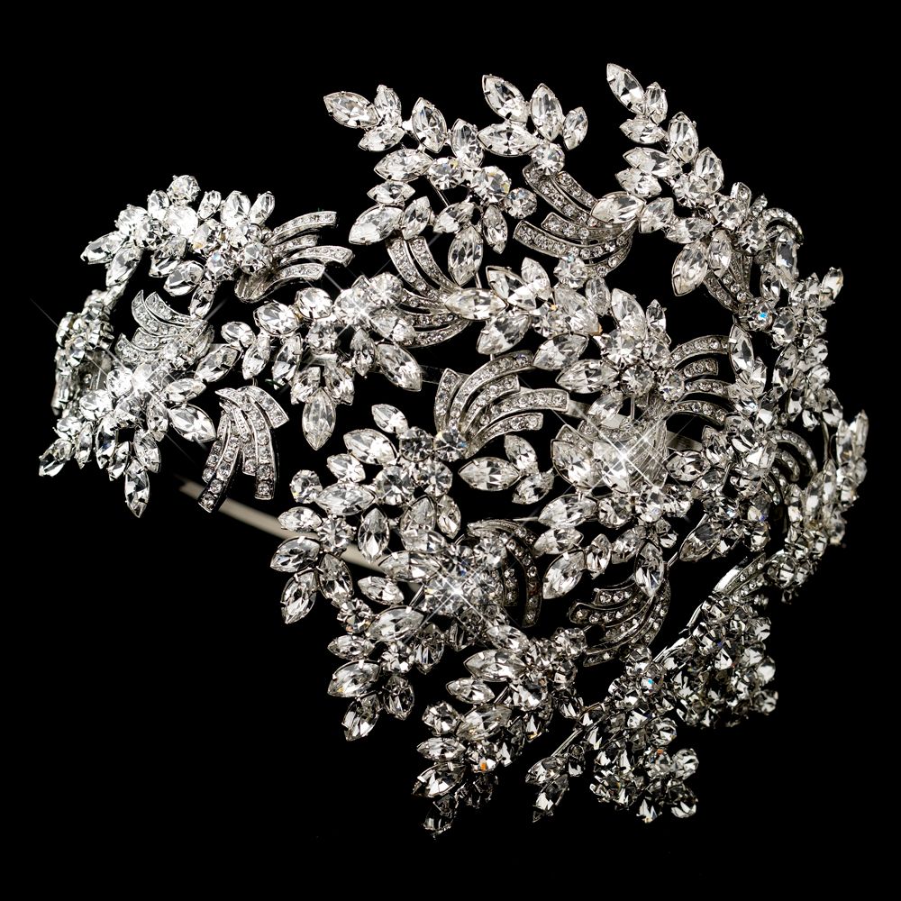 Vintage Couture Leaves Side Accented Crystal Headband