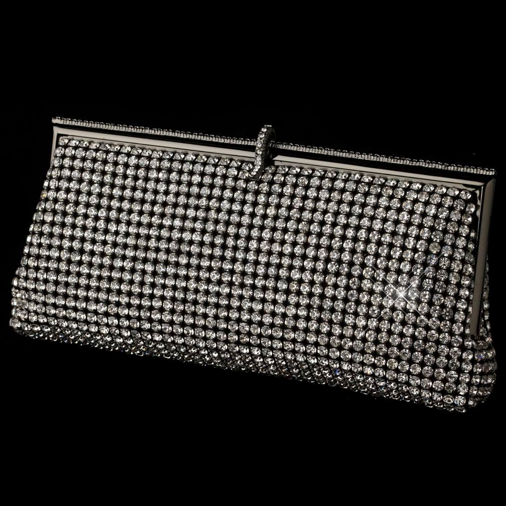 Clear Rhinestone Covered Black Evening Bag