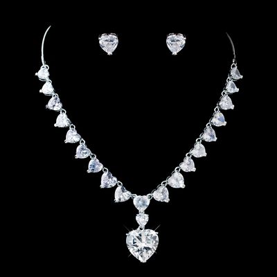 CZ Crystal Heart Necklace &amp; Earrings Jewelry Set