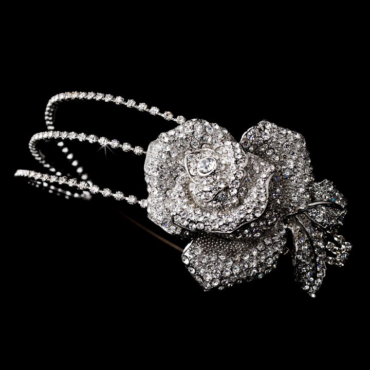 Antique Silver Clear Flower Side Accented Headband