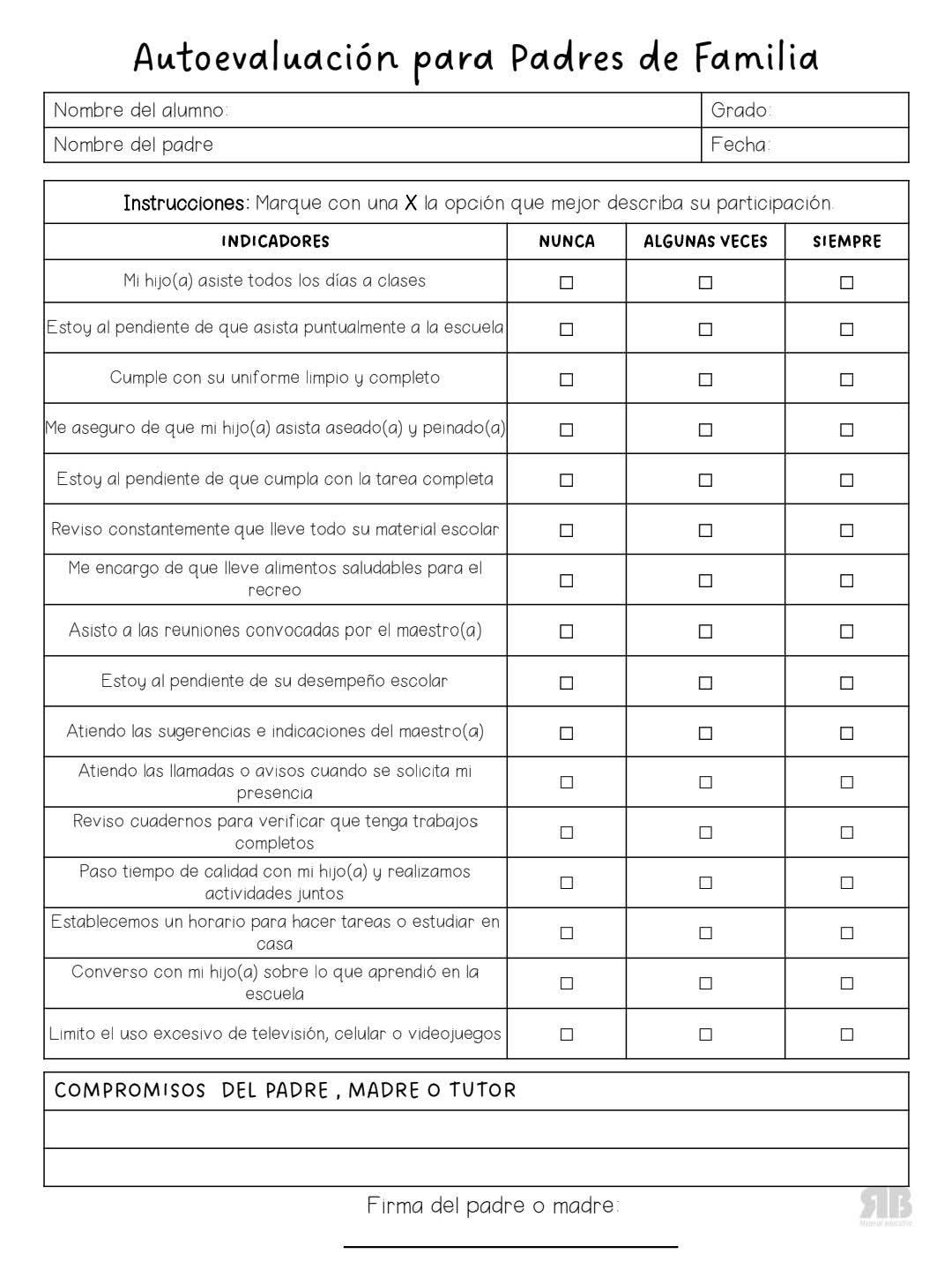 Autoevaluación para Padres de Familia