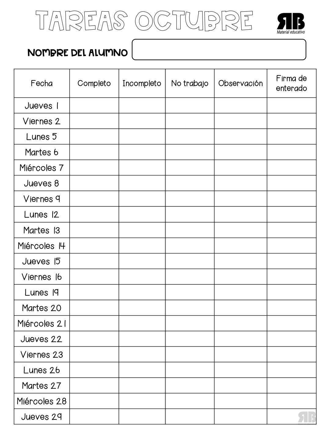 Registro OCTUBRE