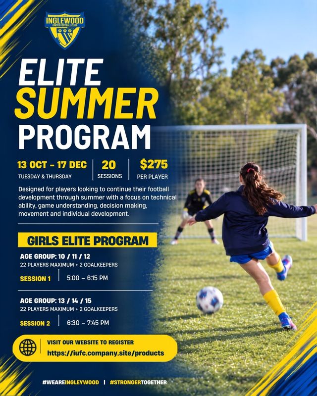 IUFC Girls Elite Summer Program (Ages 13 / 14 / 15) (Tues/Thurs)