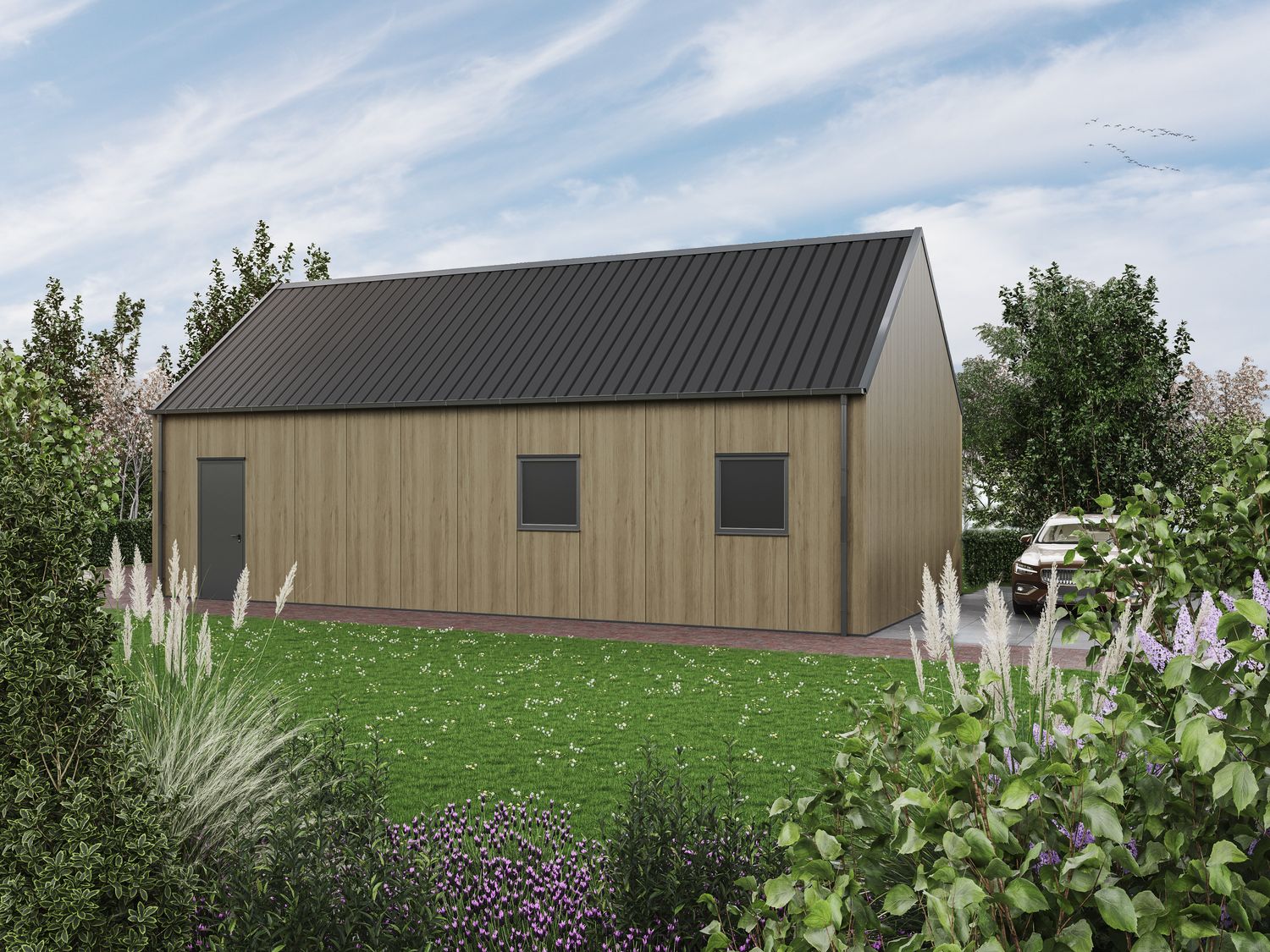 Prefab schuur 6x12m - Houtlook
