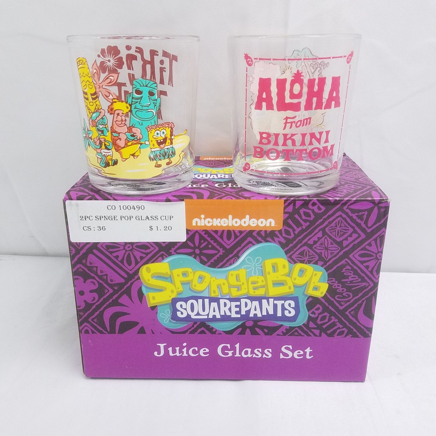2 Pc Sponge Bob Juice Glass Set ($1.20/unit) (36units/order)