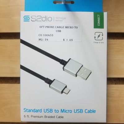 6ft phone cable micro to Usb charge &amp; sync ($1.05/unit) (24unit/order)