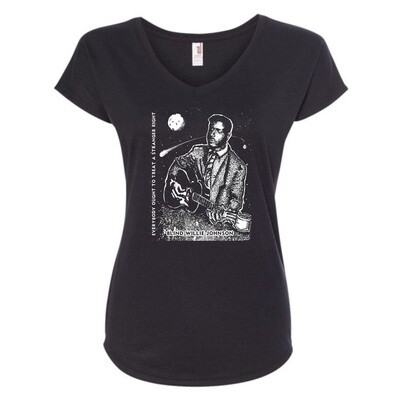 Women's Blind Willie Johnson "Everybody Ought To Treat A Stranger Right Long Way From Home" T-shirt