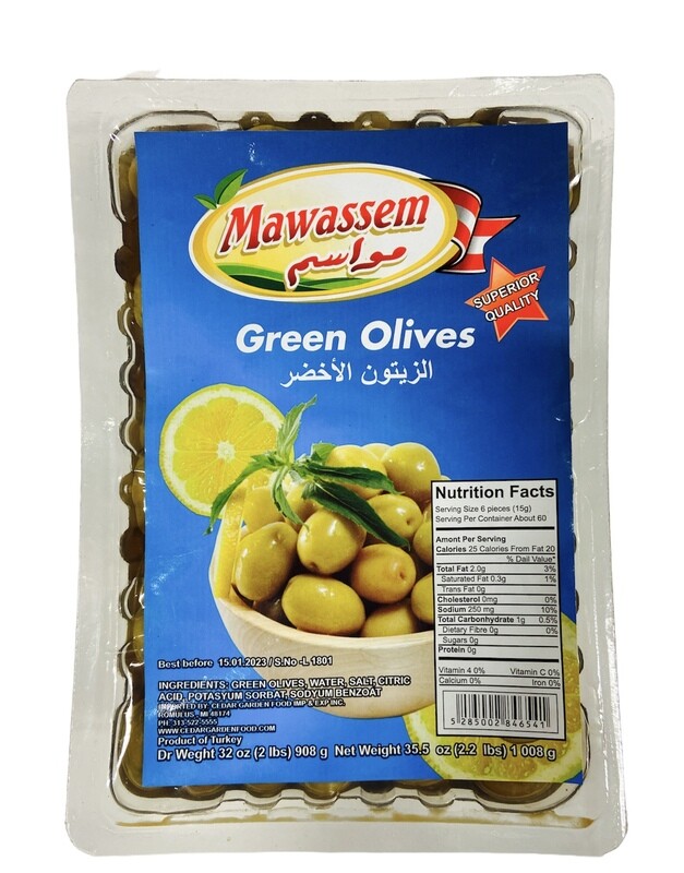 Mawassem Vaccum Green Olives 12x908g