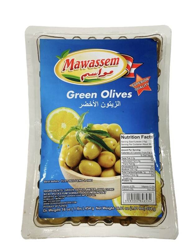 Mawassem Vaccum Green Olives 24x1lb