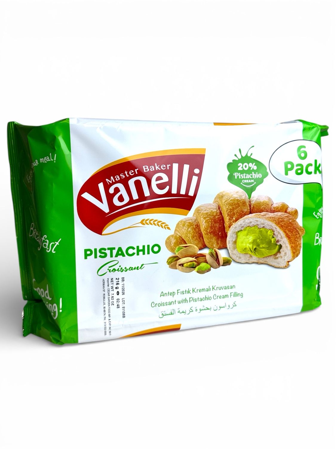 Vanelli Croissant With Pistachio Cream Filling (6 Pack)