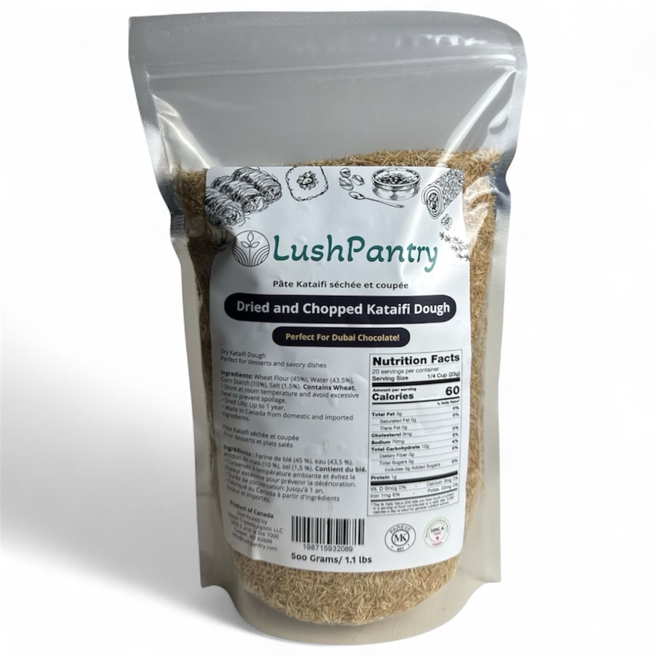 LushPantry Dried And Chopped Kataifi Dough (Perfect For Dubai Chocolate) 12x500g