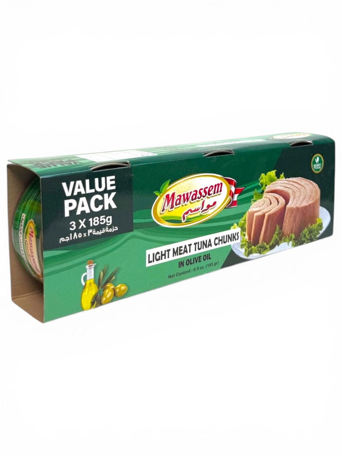 Mawassem Light Meat Tuna Chunks In Olive Oil (Family Size) 3x185g (24 Pack)