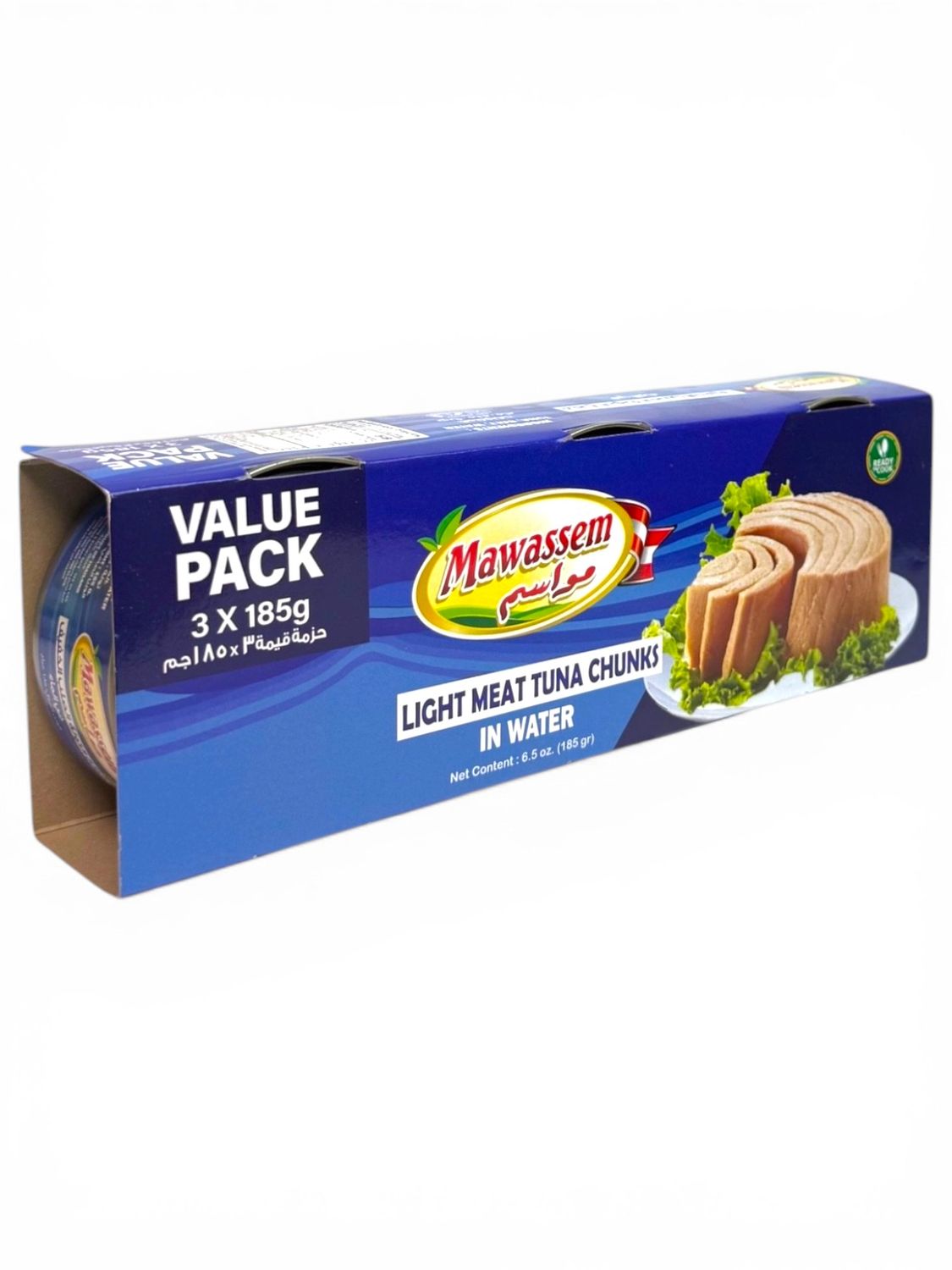 Mawassem Light Meat Tuna Chunks In Water (Family Size) 3x185g (24 Pack)