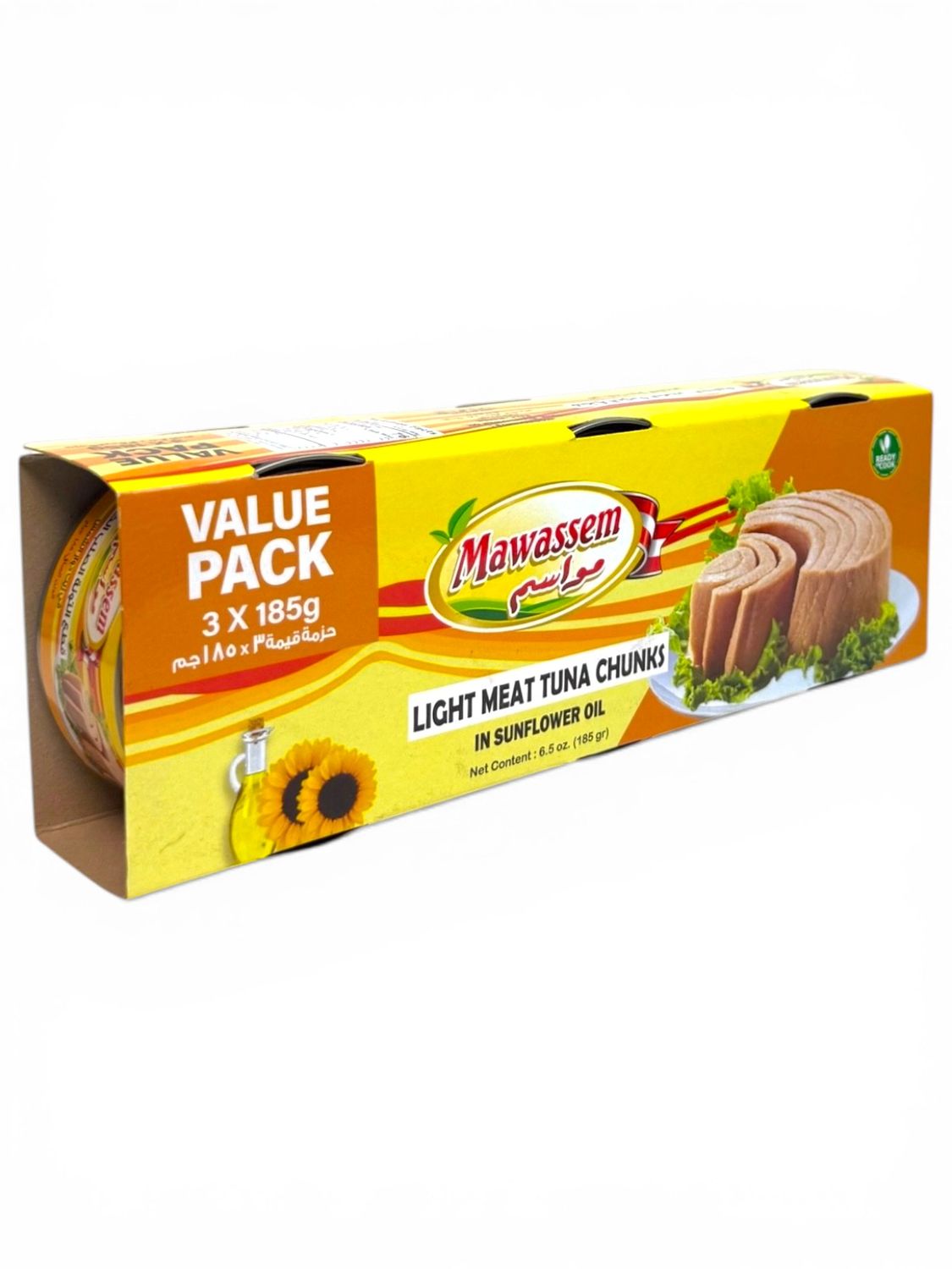 Mawassem Light Meat Tuna Chunks In Sunflower Oil (Family Size) 3x185g (24 Pack)