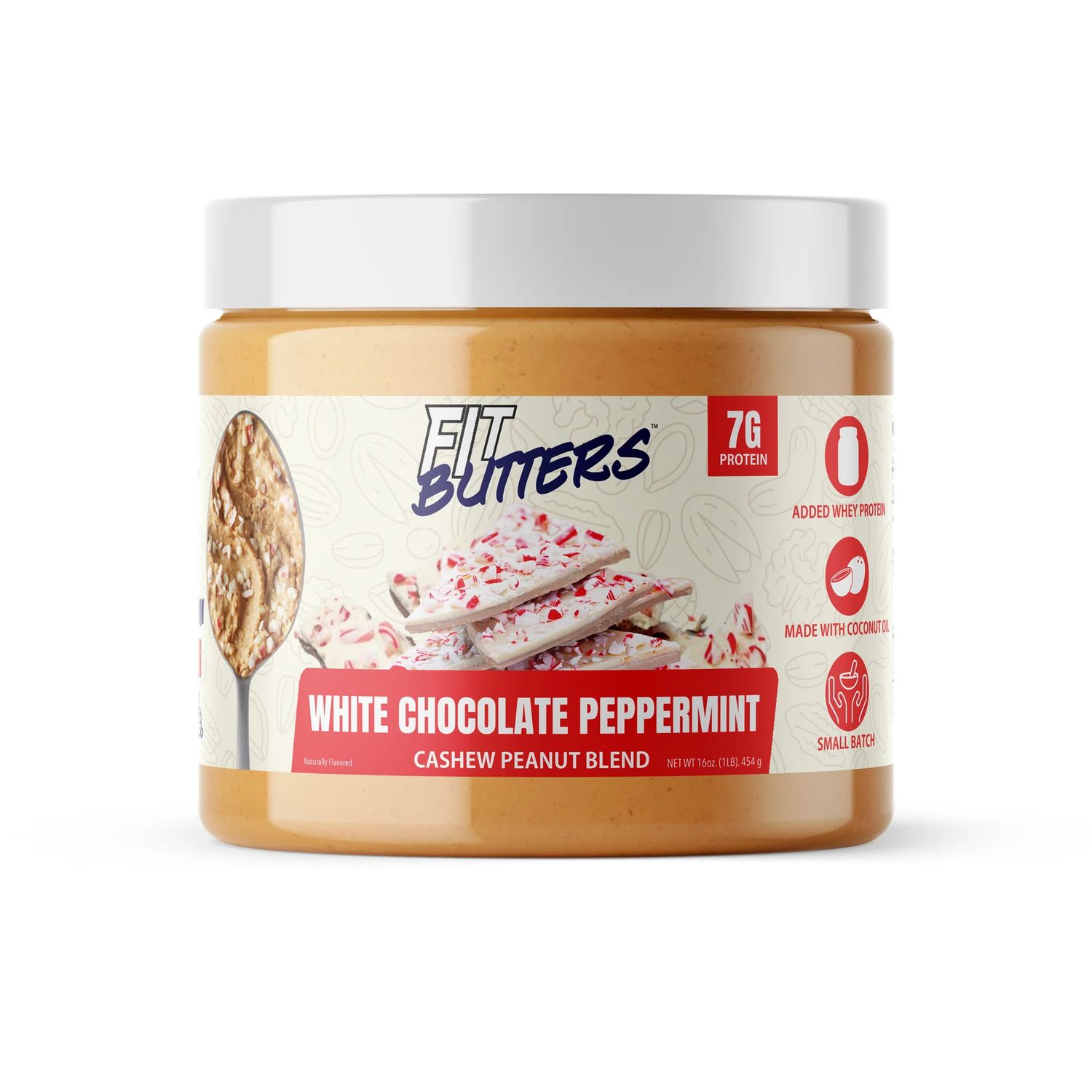 Fit Butters white chocolate peppermint cashew peanut butter