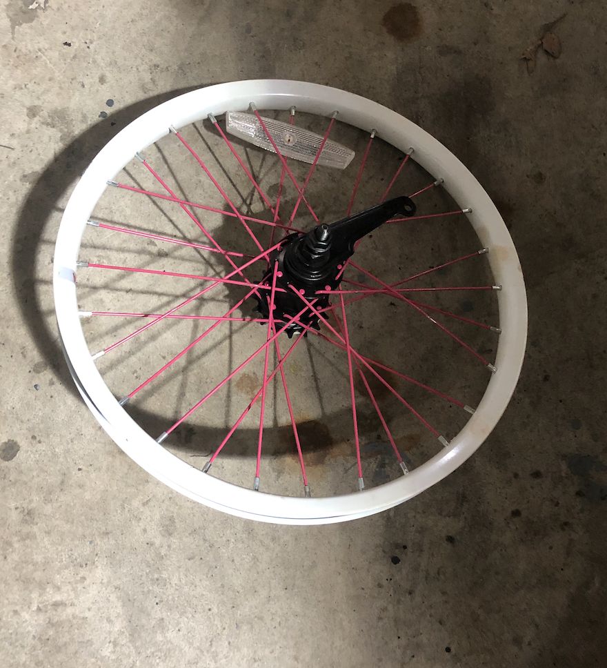 18&quot; Rear Bicycle Wheel / Steel / Coaster Brake (White &amp; Pink)