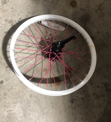 18&quot; Rear Bicycle Wheel / Steel / Coaster Brake (White w/ Pink Spokes)