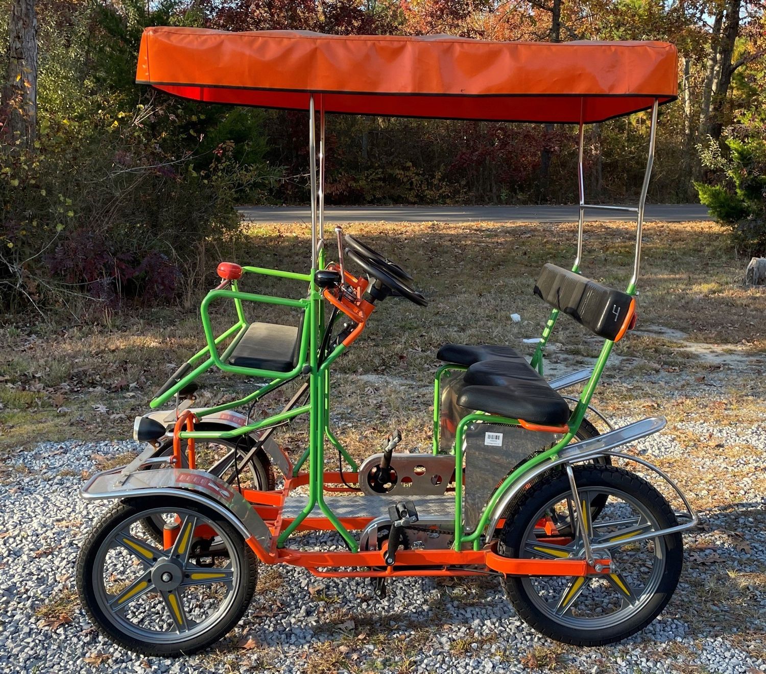 Used 2019 NewTecnoArt Selene Sport Surrey Bike (Orange &amp; Green w/ Orange Top)