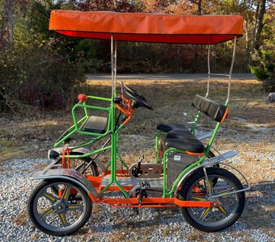 Used 2019 NewTecnoArt Selene Sport Surrey Bike (Orange &amp; Green w/ Orange Top)